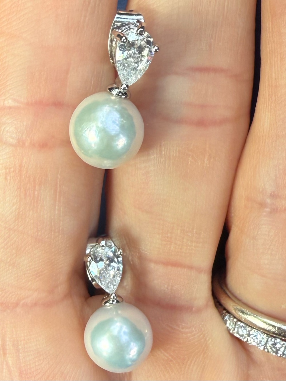 Classic Pearl Drop Earrings with Crystal Accent - White